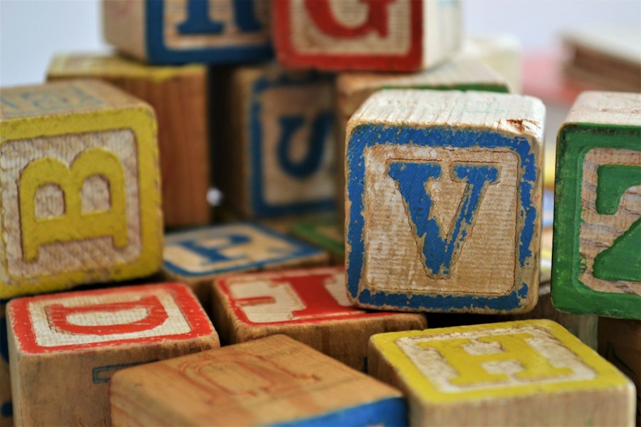 Wooden alphabet blocks with colourful letters